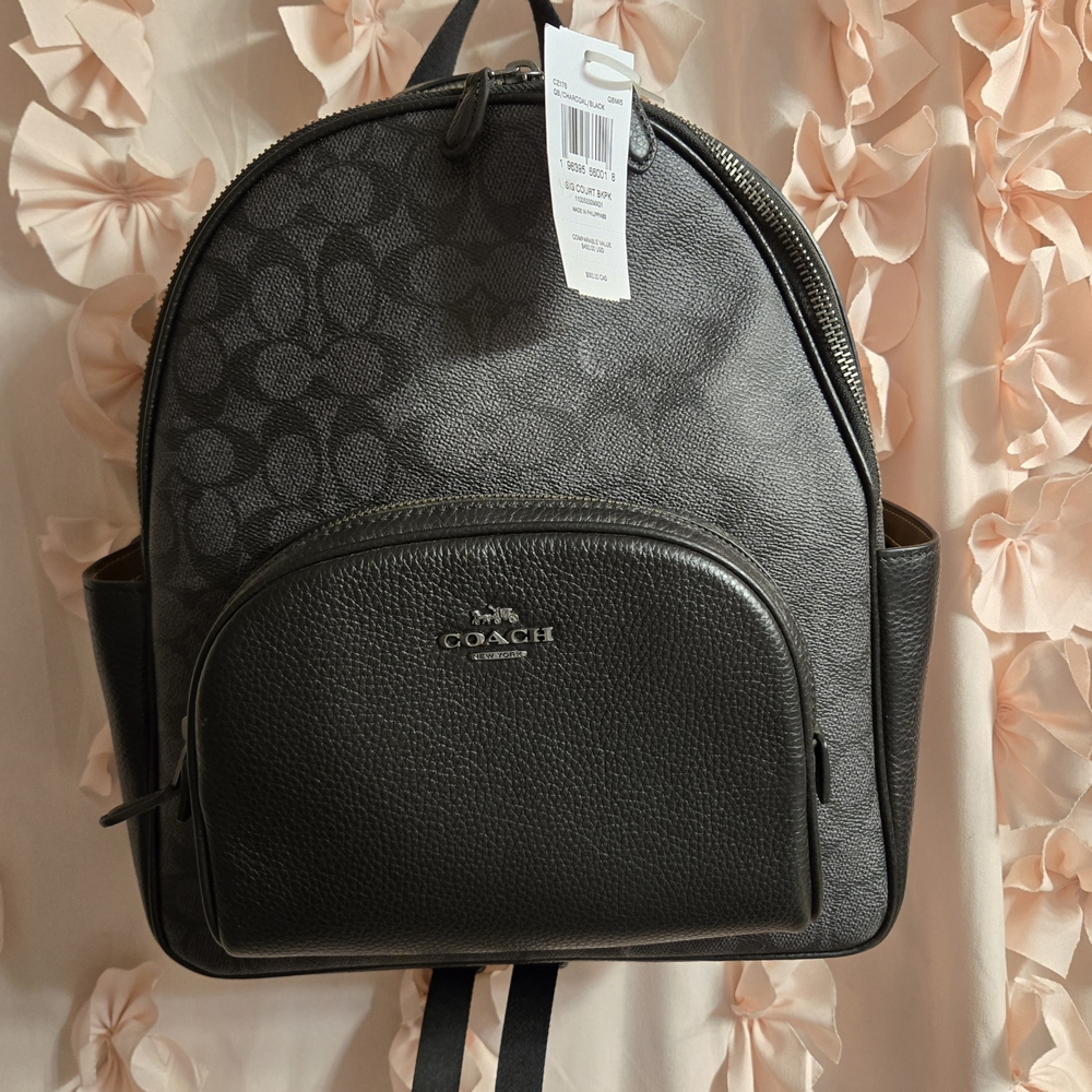 ✨️Authentic BNWT✨️Coach "Court" Black and Gray Signature Backpack🎒(NEVER used)